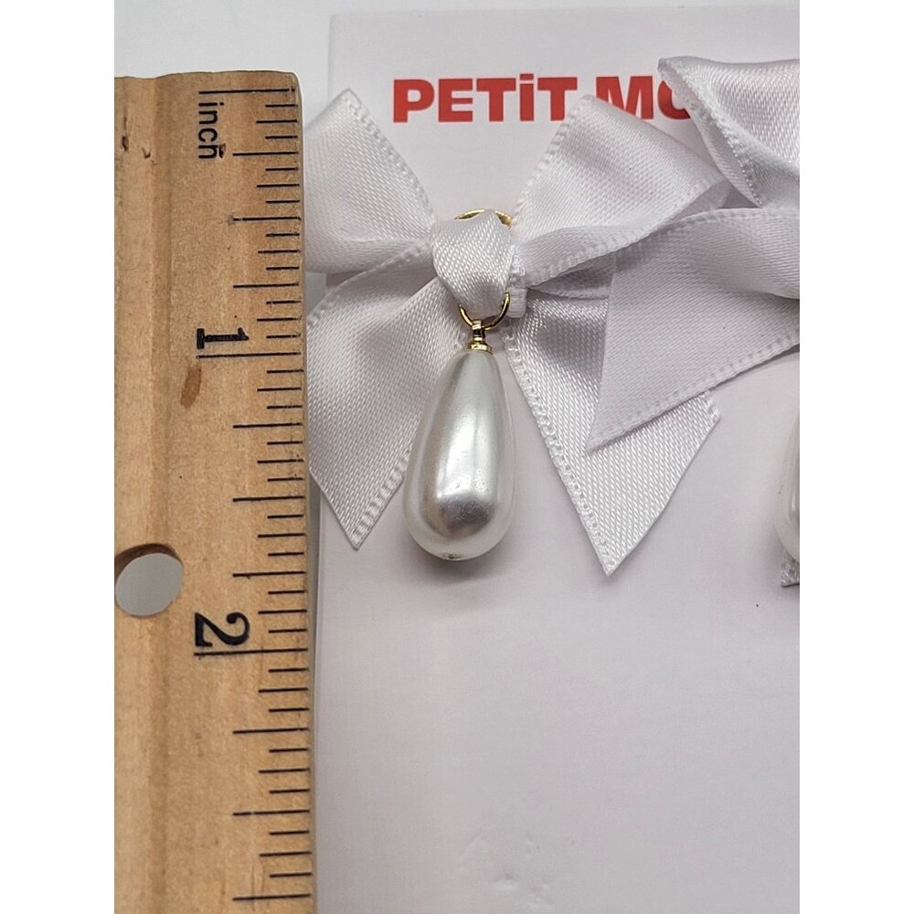 petit moments Bow Drop Pearl Earrings In White NWT Revolve - Picture 4 of 6